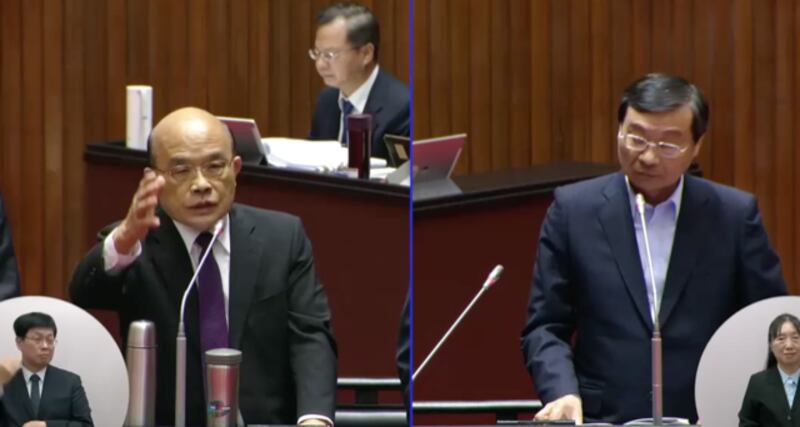 国民党立委曾铭宗质询台湾行政院长苏贞昌。(立法院直播截图)