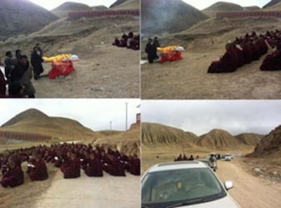 图片：僧俗藏人为嘉日塔举行诵经祈福超度法会。（同德县境内受访人早前提供）