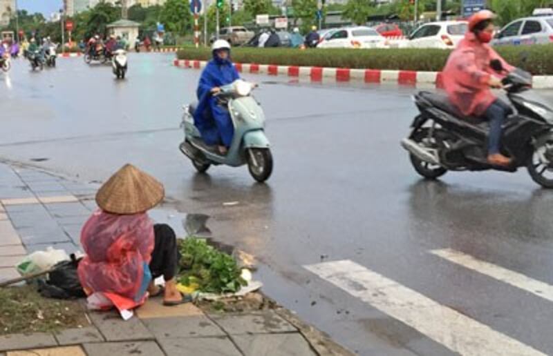 Một cụ bà ngồi bán rau bên đường (RFA)