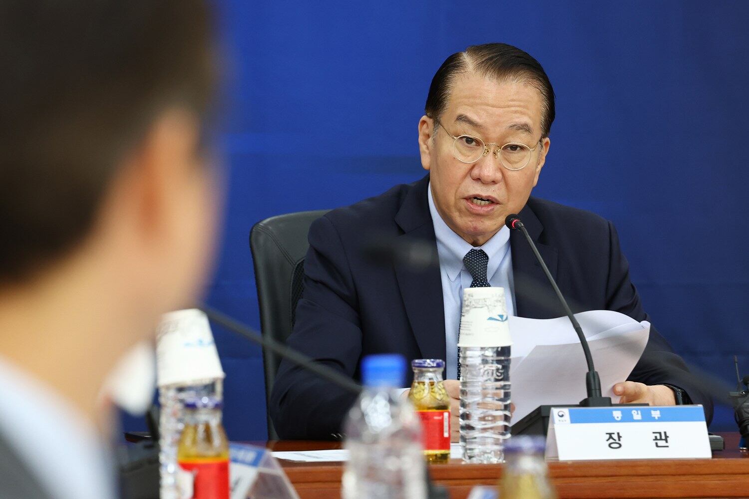 권영세 통일부 장관이 지난 3일 오전 서울 종로구 남북회담본부에서 열린 통일부 장차관-통일미래기획위원회 위원장단 라운드테이블에 참석해 인사말을 하고 있다.