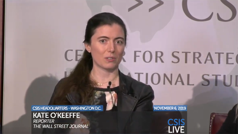 《华尔街日报》记者凯特·奥克菲（Kate O'Keeffe）在研讨会上讲话（记者王允摄影）