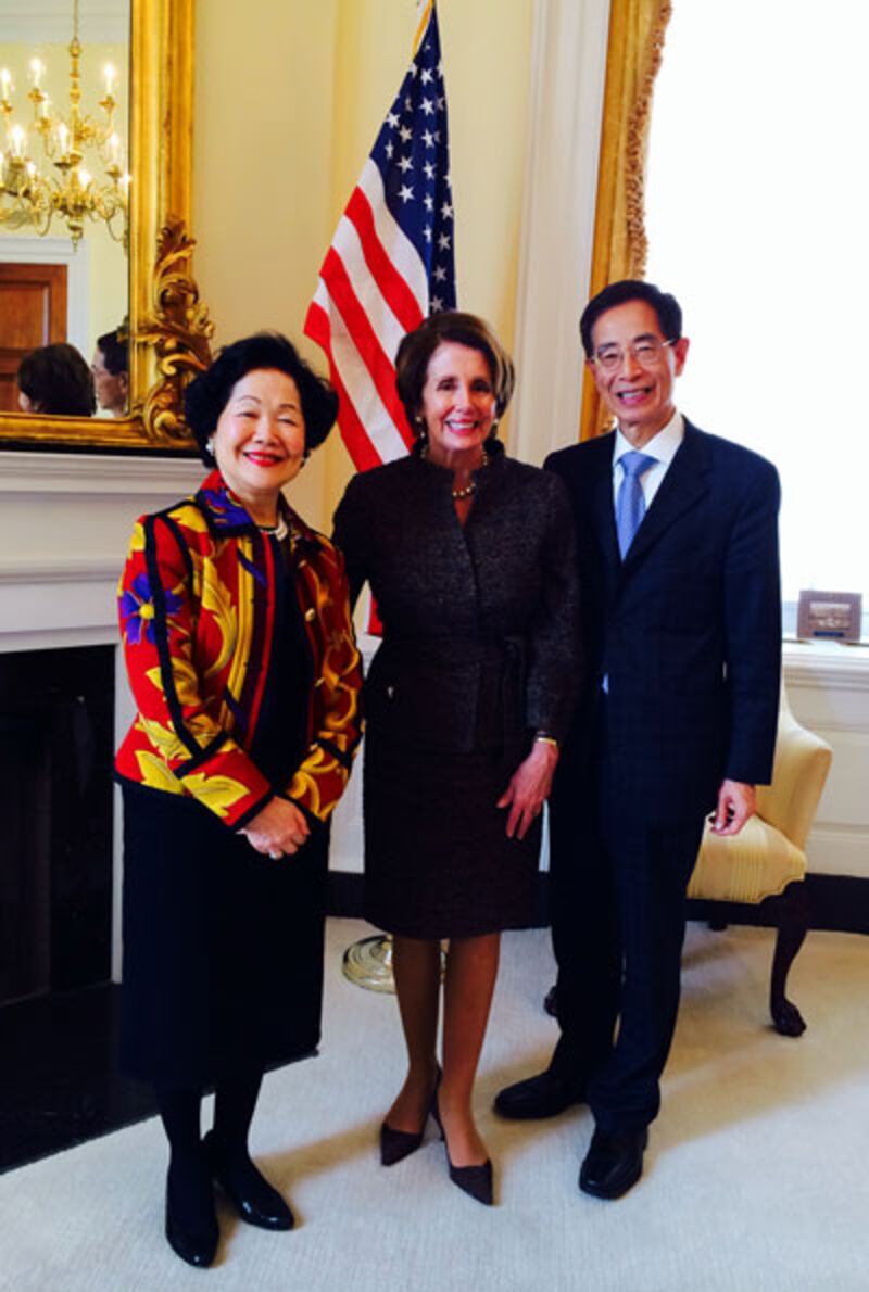 李柱銘和陳方安生週四拜會眾議院民主黨領袖佩洛西。 （來源: 李柱銘助理提供）