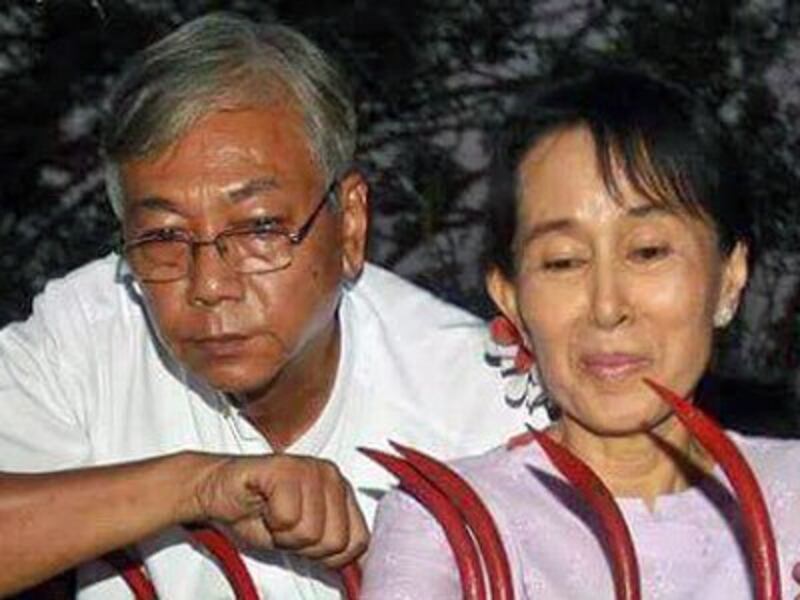 Htin Kyaw and Aung San Suu Kyi in the mid-1990s, when he represented her while she was under house arrest.