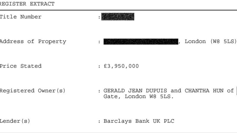 Details from the property title for Chantha and Dupuis' $5 million London apartment. 