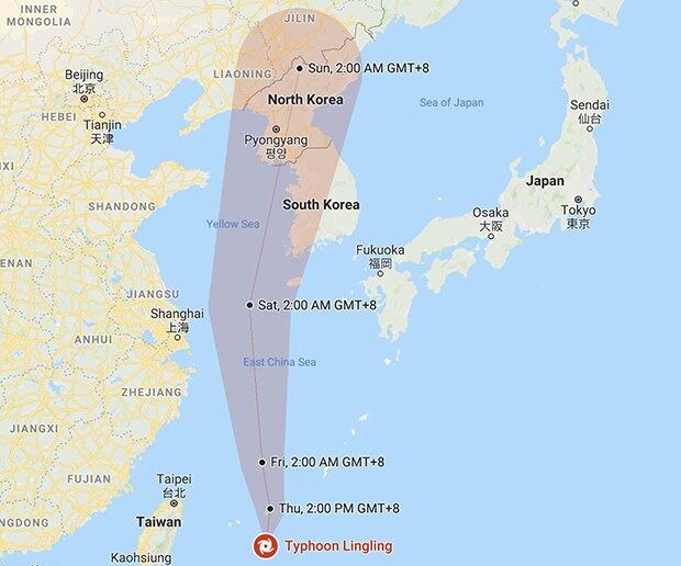 5일 제13호 태풍 링링 진로도. 