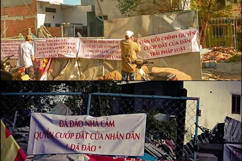 Cư dân vườn rau Lộc Hưng căng biển phản đối chính quyền cưỡng chế đất