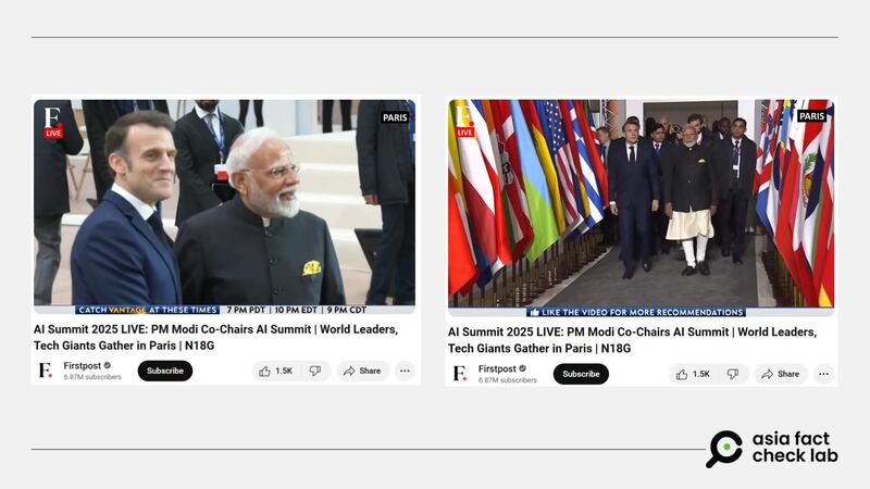 Live footage shows Macron and Modi interacting as they walk together to the summit.