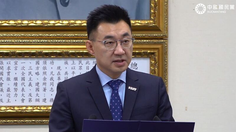 国民党主席江启臣在中常会例行谈话上(江启臣脸书视频截图)