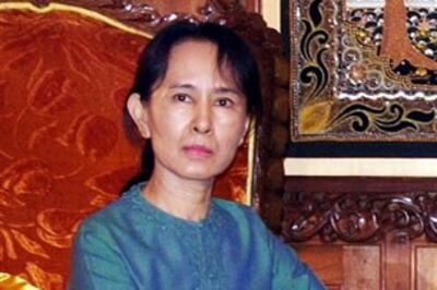 Aung San Suu Kyi during a meeting with Burma’s labor minister, Jan. 30, 2008.