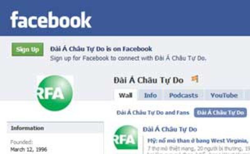 Chính phủ Việt Nam đã ngăn chặn truy cập trang Facebook. Hình RFA chụp từ website.