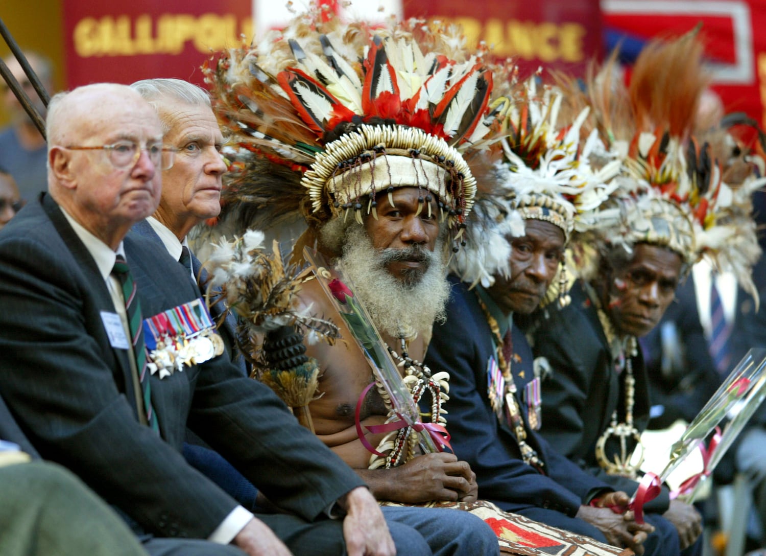 World War Two veterans from Australia and Papua New Guinea in central Sydney on Sept. 3, 2003, during a ceremony to commemorate soldiers from the two countries and the U.S. who fought and repelled a Japanese invasion of Papua New Guinea.