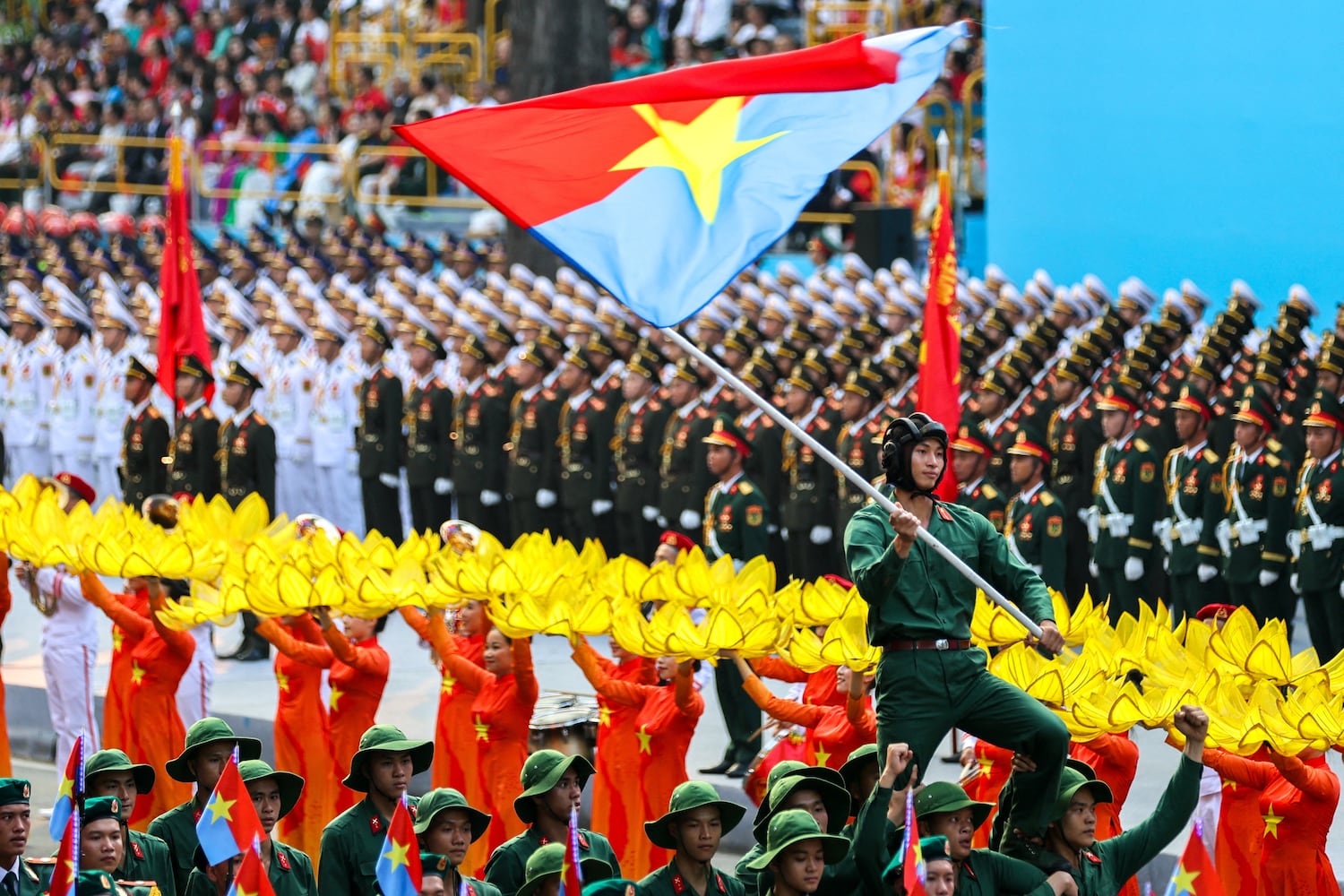 Vietnamese troops march during a parade to commemorate the 50th anniversary of the fall of Saigon, in Ho Chi Minh City, Vietnam, April 30, 2025.