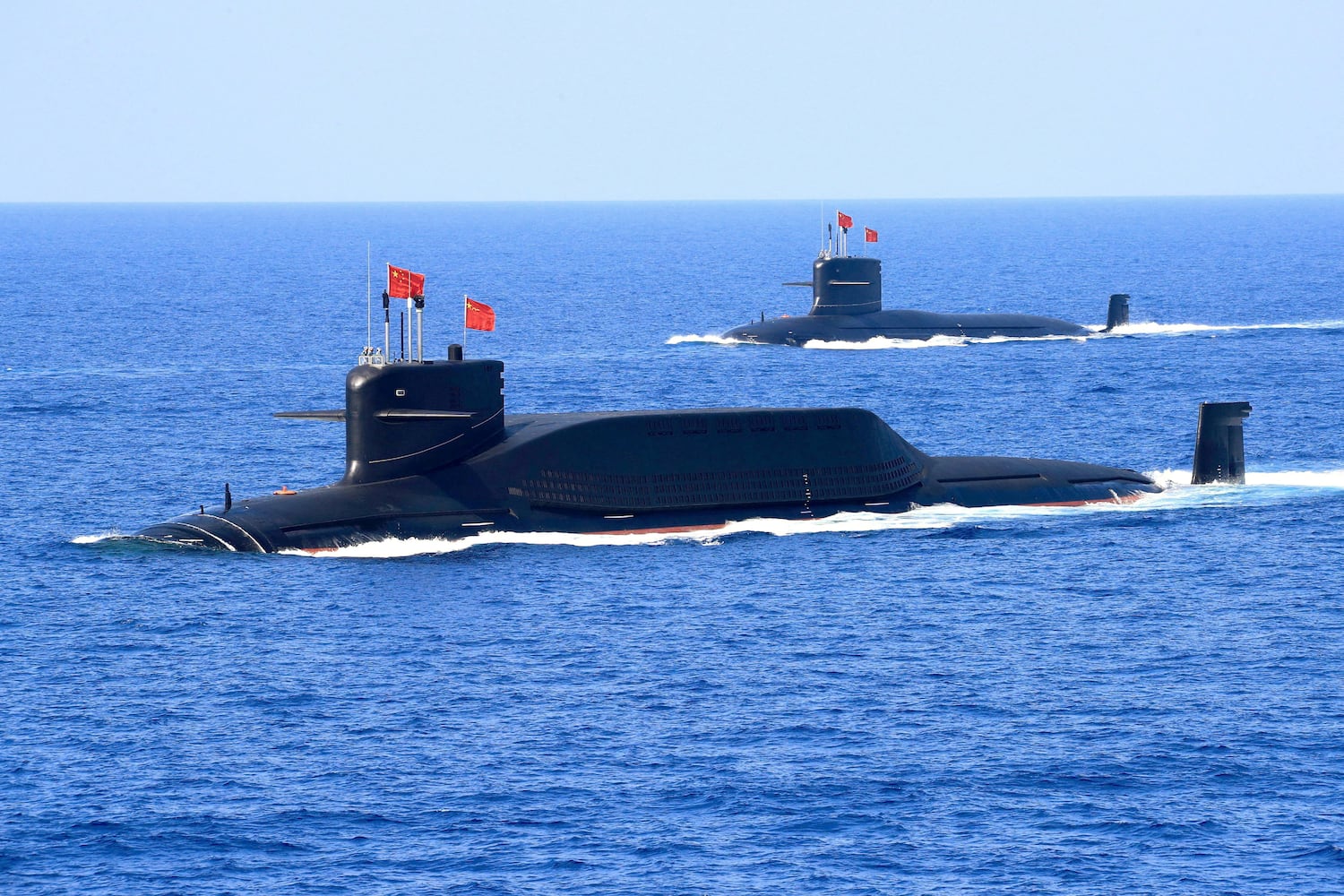 A nuclear-powered Type 094A Jin-class ballistic missile submarine of the Chinese People's Liberation Army (PLA) Navy during a military display in the South China Sea April 12, 2018.