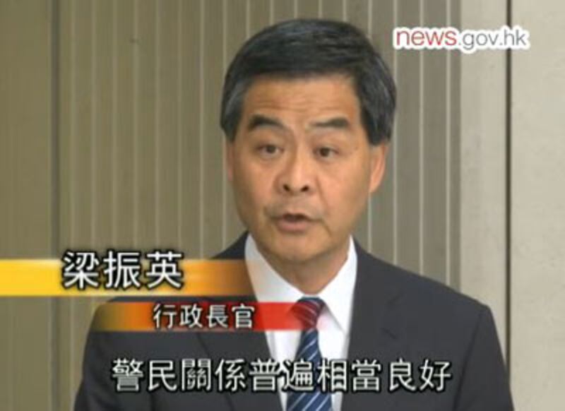 2014年7月8日,行政長官梁振英認為現時警民關係良好,不評論公務員團體看法。(香港政府新聞網截圖)