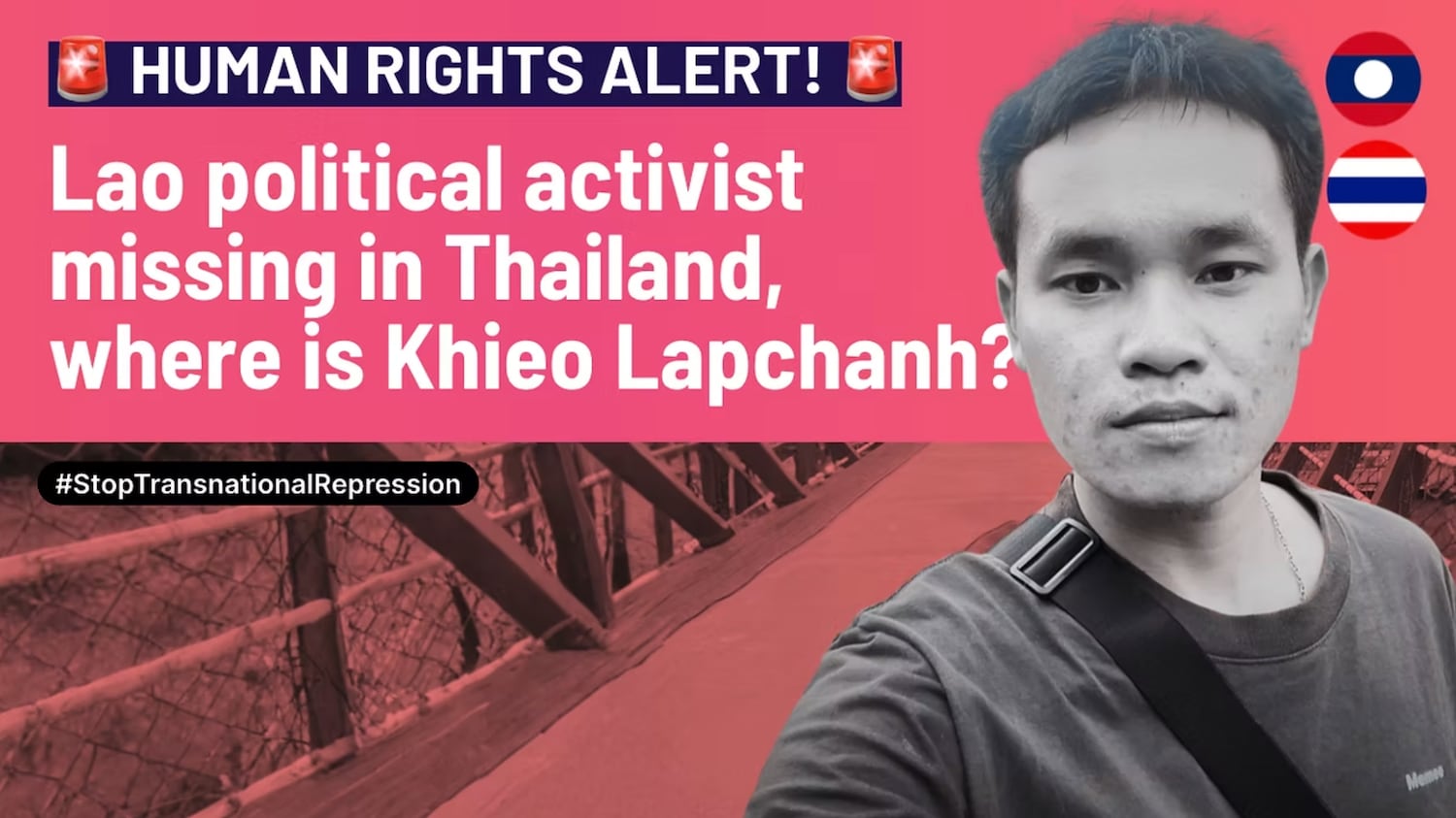 An image posted by Thailand-based Manushya Foundation rights organization bringing attention to Khieo Lapchanh's disappearance.