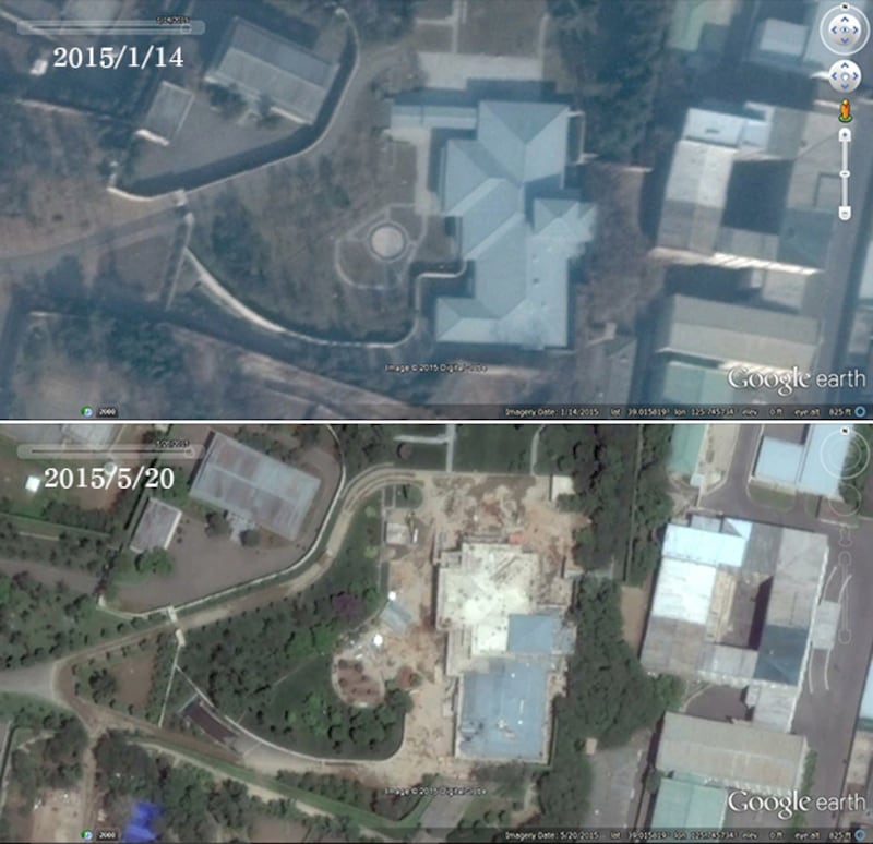 신축공사 중인 김정은 집무 공간, 15호 관저. 2009, 2010년에 이어 다시 신축 공사에 들어갔다. 사진-구글 어스 캡쳐/ 커티스 멜빈 제공