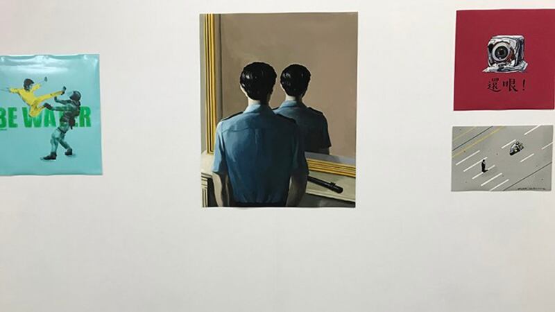法国旅法港人撑香港团体3日在巴黎举办“流水与飞灰．创意进化╳革命”艺术展 (摄影:蔡凌)