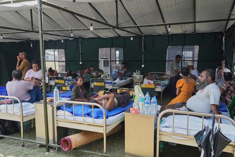 Patients in a tent opened after the March 28  earthquake in Naypyidaw, Myanmar, Friday, April 4, 2025.