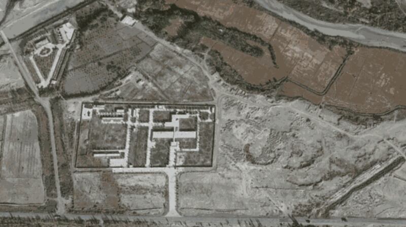 The site of the Aksu Hospital for Infectious Diseases on Oct. 26, 2011 and on Aug. 15, 2017, when the site had been expanded to include an internment camp.