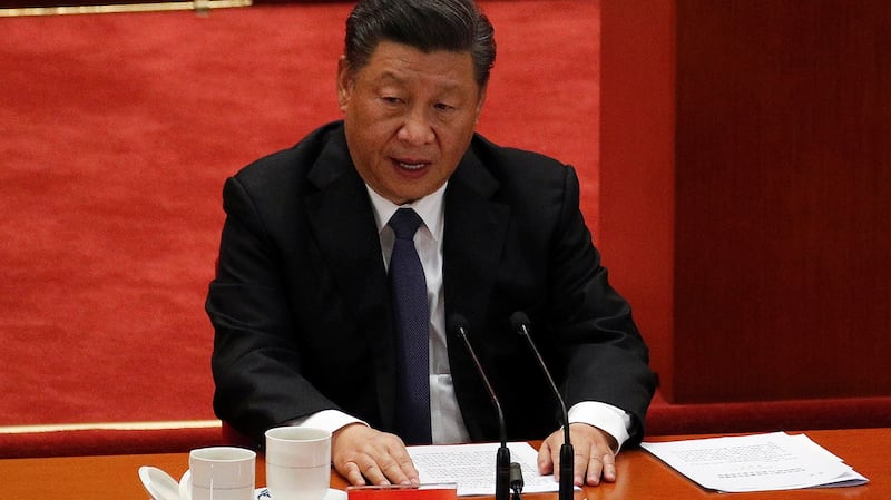 2020年10月22日,中国举行纪念朝鲜战争70周年活动,中国国家主席习近平发表讲话。(美联社)