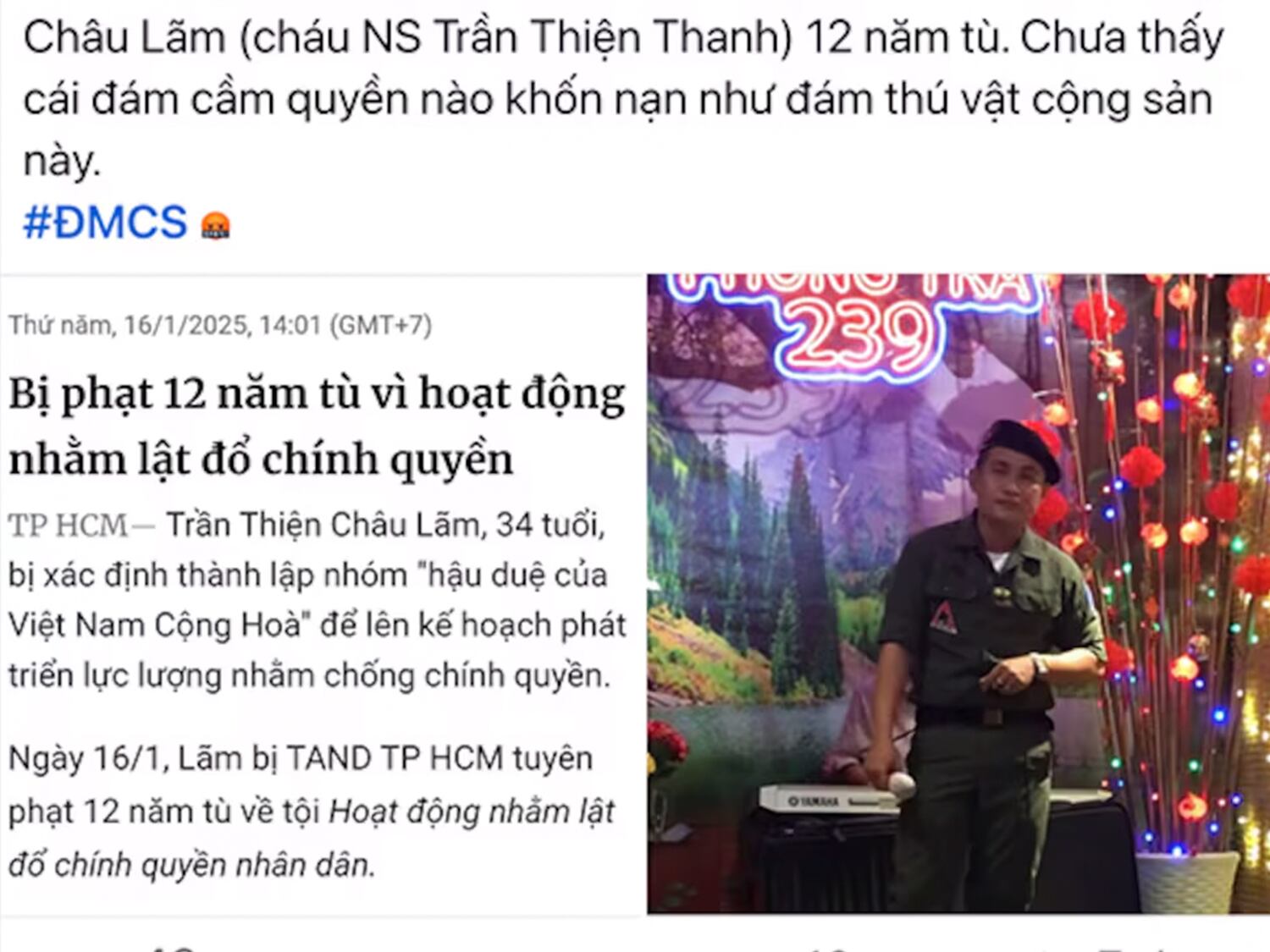 Vietnam jails famous singer’s grandson for supporting overthrown government