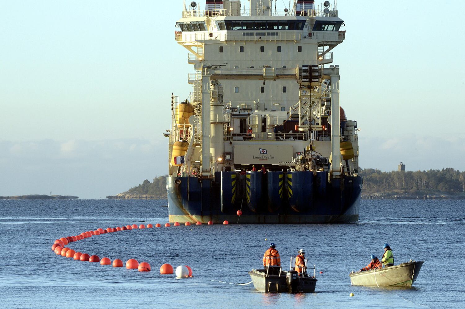 The cable ship Ile de Brehat lays the C-Lion1 telecommunications cable in the Baltic Sea near Helsinki on Oct. 12, 2015.