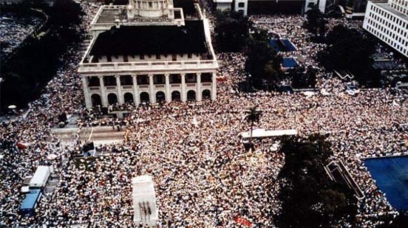 1989年5月21日,100万香港民众走上街头,声援八九民运。(Public Domain)