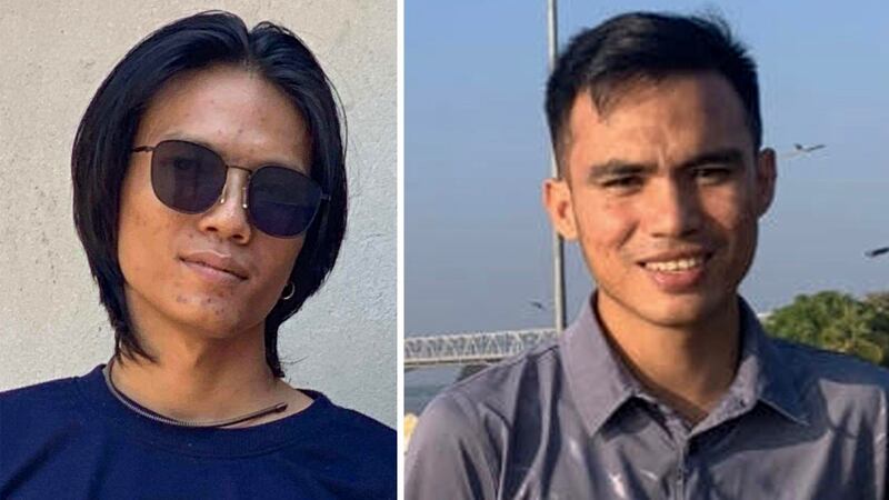စစ်ကောင်စီ ပစ်ခတ်မှုကြောင့် သေဆုံးသွားသည့် သတင်းထောက် ကိုထက်မြတ်သူ (ဝဲ) နှင့် ကိုဝင်းထွဋ်ဦး (ယာ) တို့အား တွေ့ရစဉ်။ (Citizen Photo)