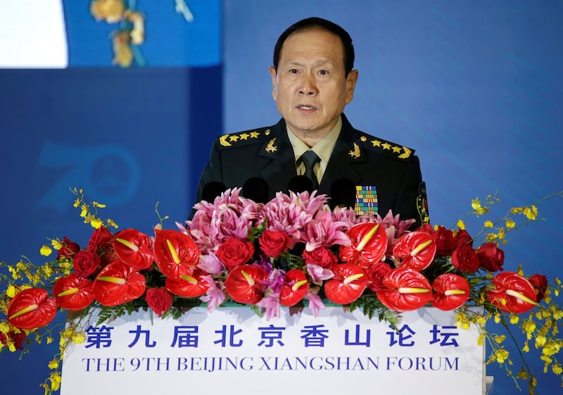 2019年10月21日，第九届北京香山论坛开幕，中国国防部长魏凤和致词。（路透社）
