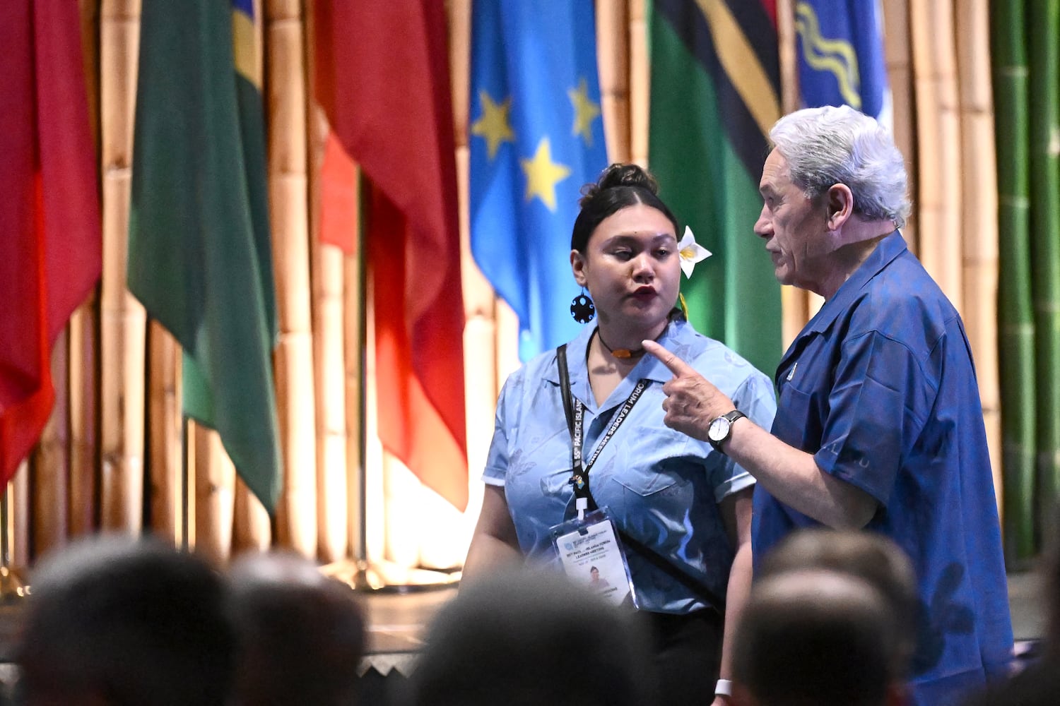 New Zealand's Foreign Minister Winston Peters, right, at the Pacific Islands Forum Leaders Meeting in Koror, Palau, Aug. 31, 2026.