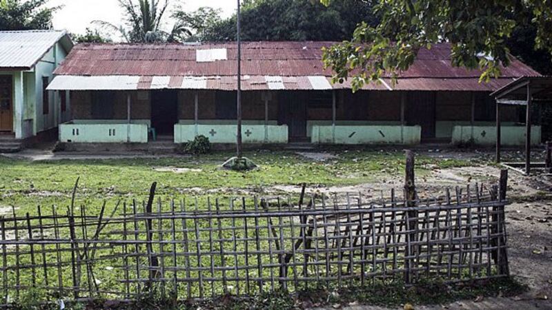 An abandoned school stands in in Kyee Kan Pyin village in Maungdaw township, western Myanmar's Rakhine state, Oct. 14, 2016. 