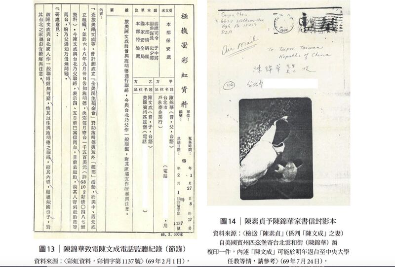 国民党威权时期监听陈文成相关纪录。（促进转型正义委员会提供）