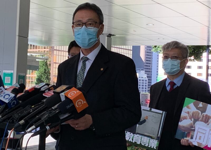 林日豐未有正面回應會否幫助被投訴的老師，認為目前投訴機制可讓老師獲得公平的處理。（鄭日堯 攝）