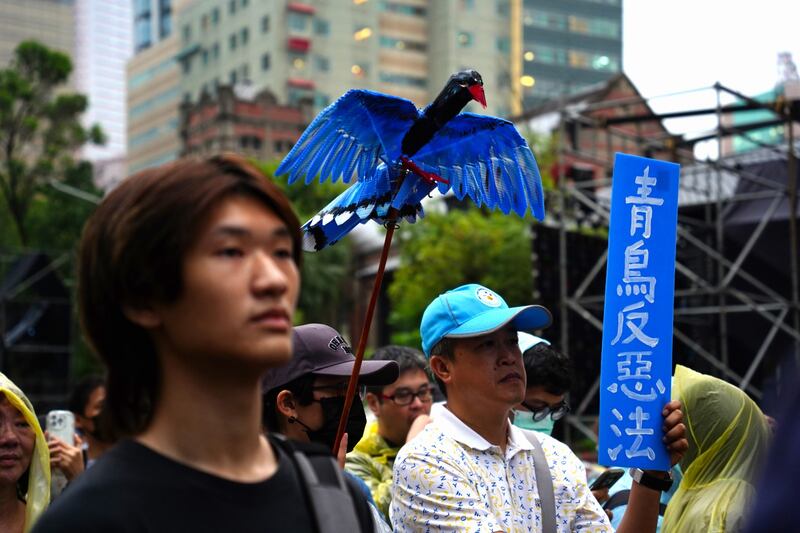 有示威者自製「青鳥」，代表台灣人民追求民主自由。（淳音 攝）