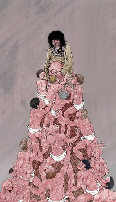 「鐵鏈女事件」成為中國藝術家創作的題材。（網絡截圖）