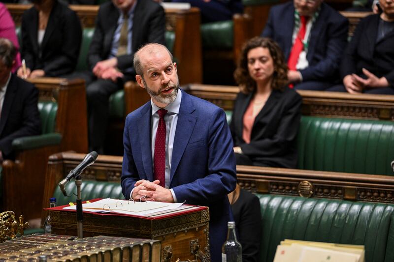 British Secretary of State for Business and Trade Jonathan Reynolds delivers a statement on U.K.-U.S. Trade and Tariffs at the House of Commons in London, Britain, April 3, 2025. © House of Commons/Handout via REUTERS  THIS IMAGE HAS BEEN SUPPLIED BY A THIRD PARTY. MANDATORY CREDIT.  IMAGE MUST NOT BE ALTERED.