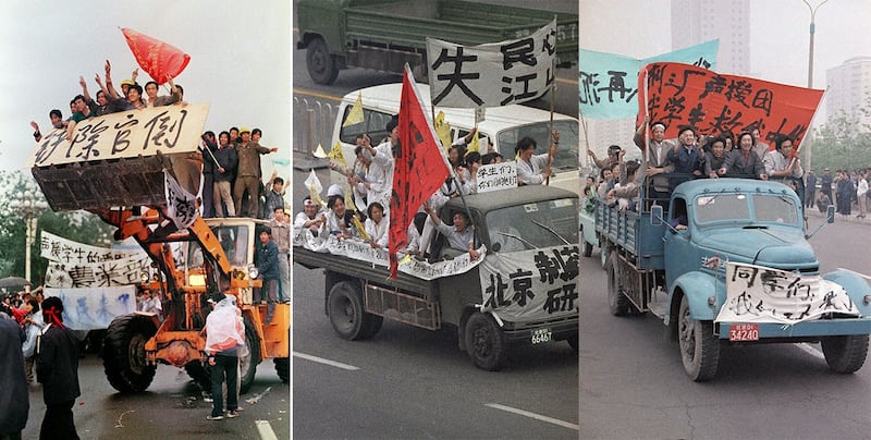 1989年5月18日,北京群众继续上街支持绝食学生。(法新社/美联社)