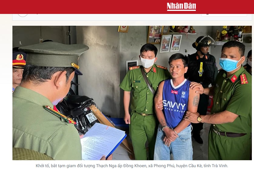 Hình ảnh vụ bắt giữ ông Thạch Nga do báo Nhân Dân đăng tải.