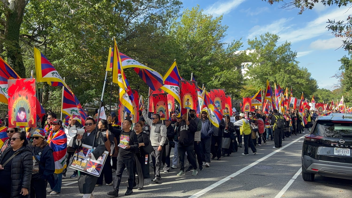 Tibetan demonstrators march near the Chinese Embassy in Washington as Chinese President Xi Jinping meets with U.S. President Trump at the White House, Sept. 24, 2026.
