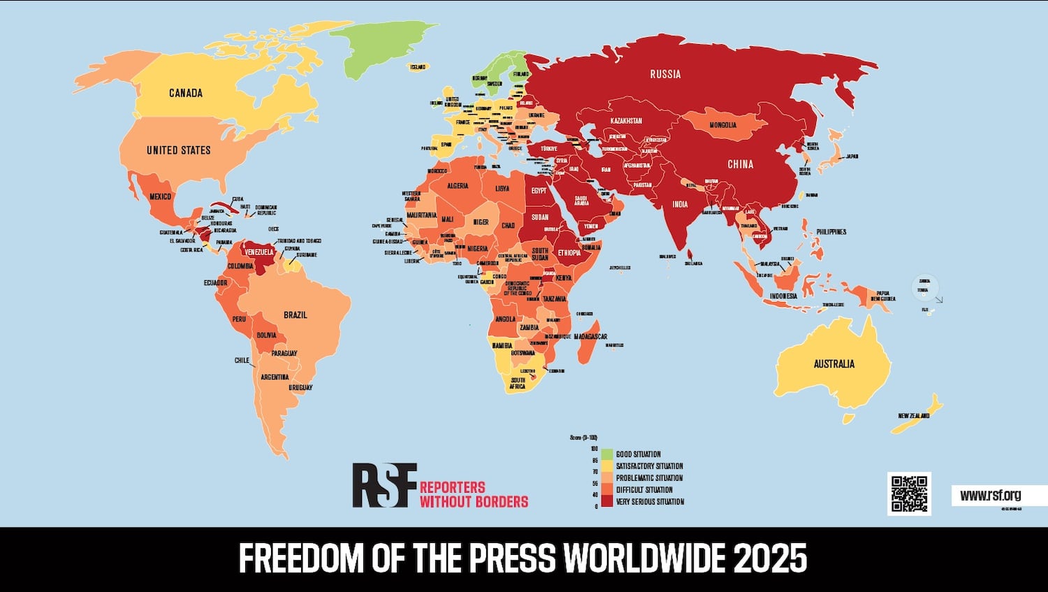 Press freedom is at its lowest ebb globally in the more than two decades, according to Reporters Without Borders.