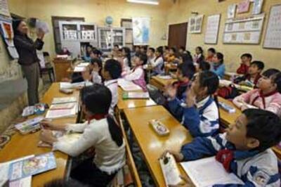 Các em học sinh trong lớp học của một trường Tiểu Học ở Hà Nội