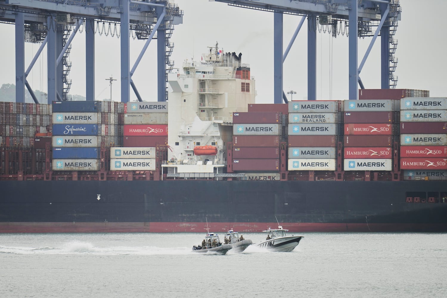 U.S. and Panamanian military patrol the Panama Canal during a joint drill held as U.S. Defense Secretary Pete Hegseth visits the Port of Rodman in West Panama, Tuesday, April 8, 2025.