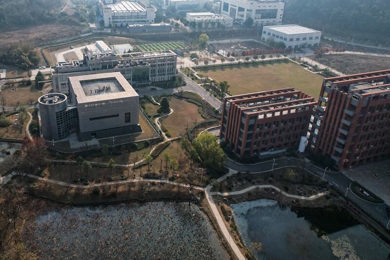 The P4 laboratory, left, is seen on the campus of the Wuhan Institute of Virology in Wuhan, China, on December 21, 2024.