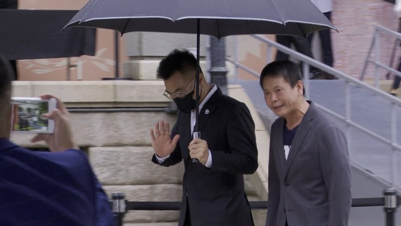 国民党主席江启臣向李登辉致意却推辞发言。(记者 李宗翰摄)