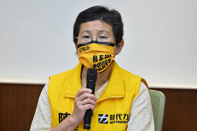 時代力量黨主席陳椒華：台灣蘋果如遭中共滲透，可能引發人民個資被中共掌握情形。（鍾廣政 攝）