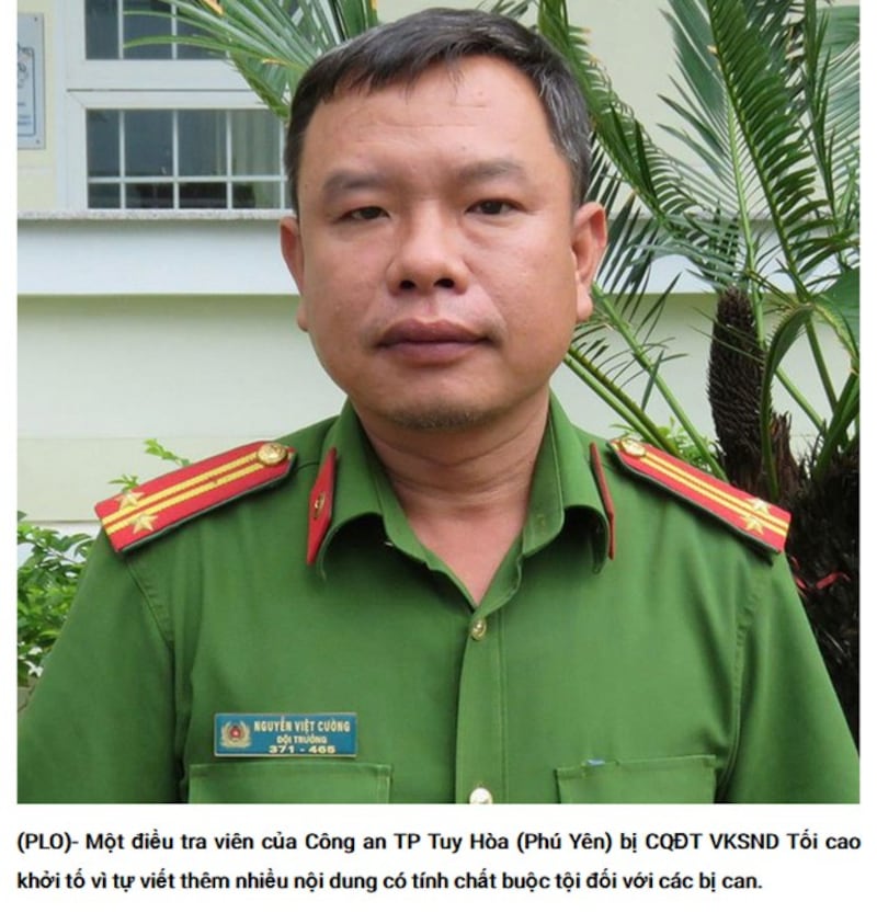 Trung tá Cảnh sát Nguyễn Việt Cường ở tỉnh Phú Yên bị khởi tố theo khoảng 2, Điều 375 Bộ luật Hình sự năm 2015.