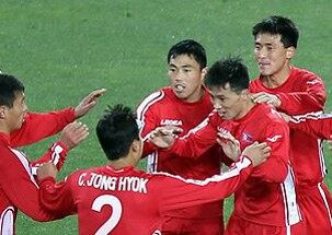 16일 (한국시간) 남아프리카공화국 요하네스버그 엘리스파크에서 열린 2010남아공월드컵 브라질과 북한의 경기에서 북한 지윤남이 골을 터트린뒤 환호하고 있다.