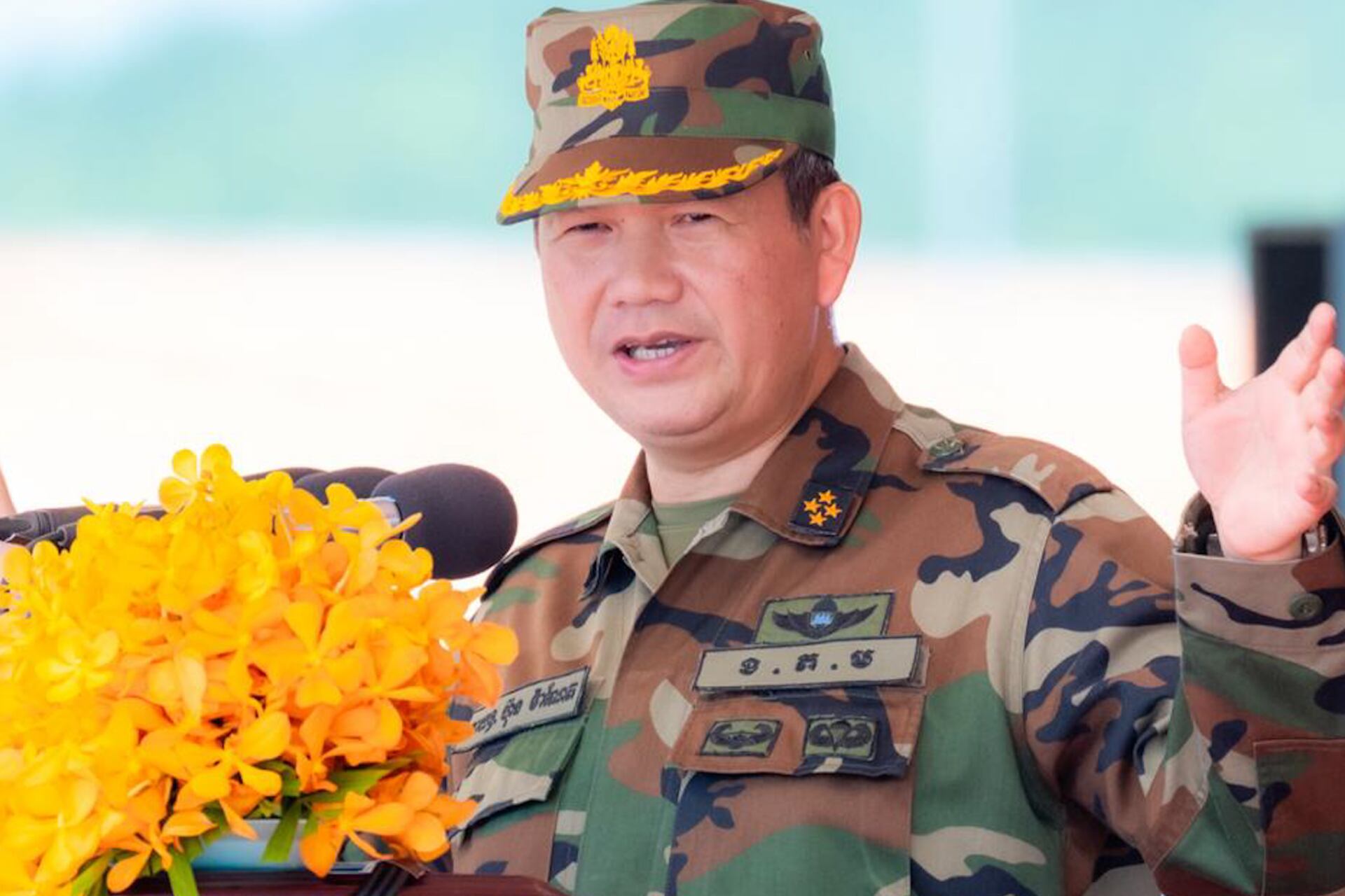 Cambodia’s Prime Minister Hun Manet speaks during a ceremony in northern Kampong Chhnang province, July 14, 2025