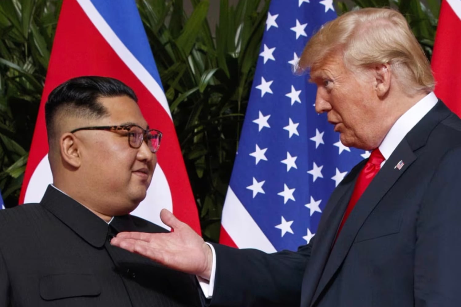 President Donald Trump and North Korean General Secretary Kim Jong Un meet in Singapore on June 12, 2018.