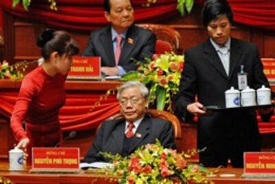 Ông Nguyễn Phú Trọng trong cuộc họp Đại hội toàn quốc lần thứ 11 của Đảng Cộng sản Việt Nam tại Hà Nội. AFP